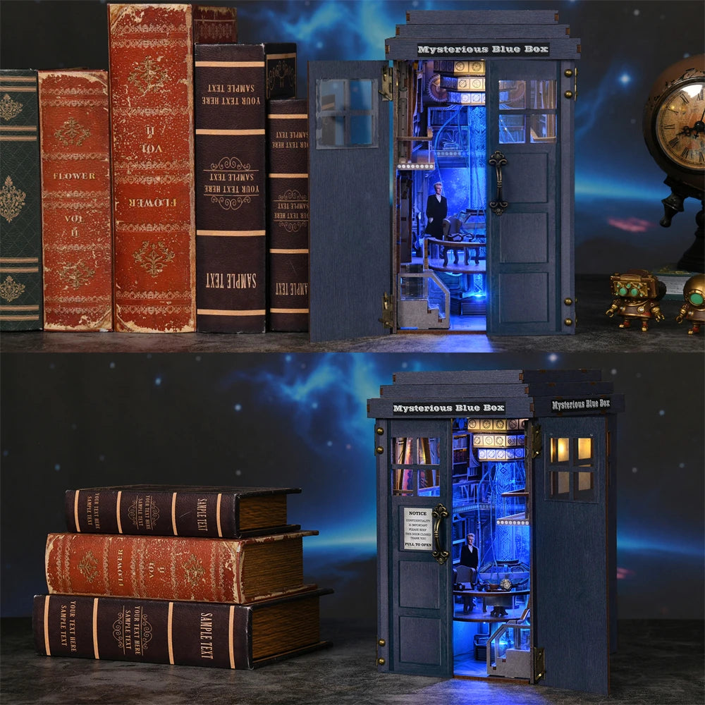 Book Nook Kit Mysterious Telephone Booth DIY Wooden Puzzle Handmade Bookshelf Dollhouse Model Bookend Building Home Decoration