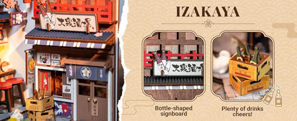 Robotime Sakura Wine Alley DIY Booknook with Lights DIY Miniature Dolls House Kit 3D Wooden Puzzle Bookend Bookshelf Decor Gift