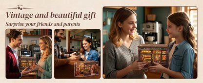 CUTEBEE Book Nook Kit DIY Doll House with LED Light Bookshelf Insert CORNER COFFEE SHOP Miniature Model For Birthday Family Gift