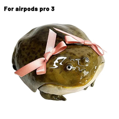 Ugly Frog Creative Handmade Earphone Case for Airpod 4/pro 3 Pink Bow Cute Funny Protective Cover Gift for Friends