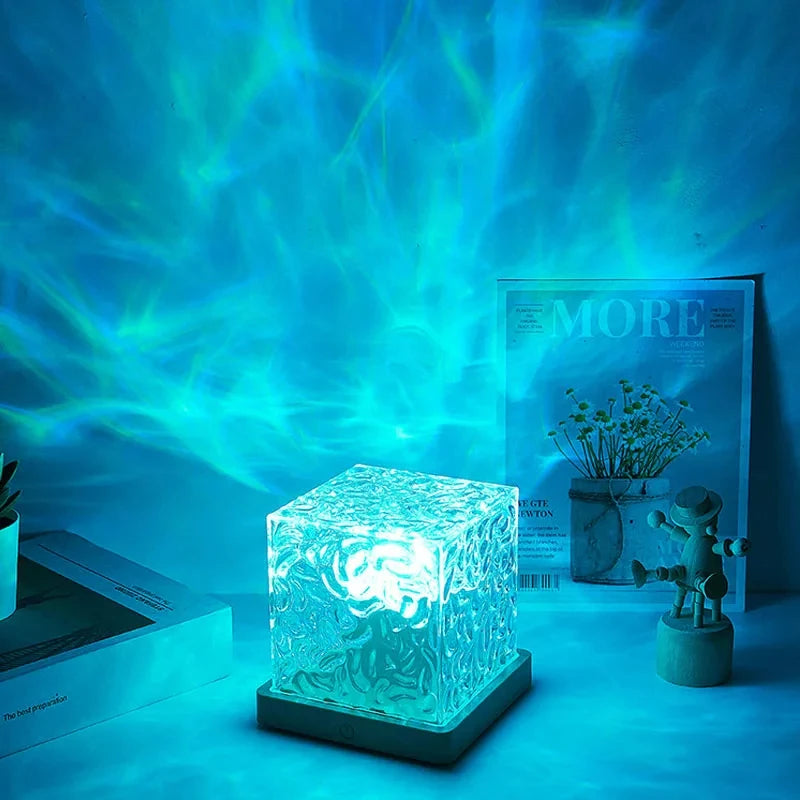 3/16 Colors Dynamic Rotating Water Ripple Projector Night Light Flame Crystal Lamp for Living Room Study Bedroom Rotating Light