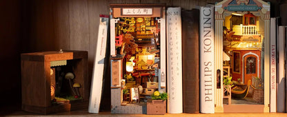 Robotime Sakura Wine Alley DIY Booknook with Lights DIY Miniature Dolls House Kit 3D Wooden Puzzle Bookend Bookshelf Decor Gift