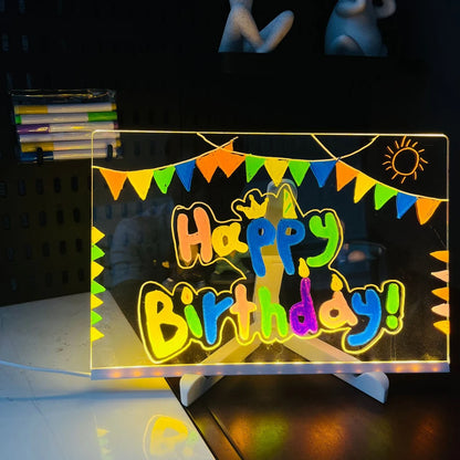 LED Note Board With Night Light Colorful 7 Pens DIY Acrylic Message Board Children‘s Drawing Board For Kids Birthday Gift