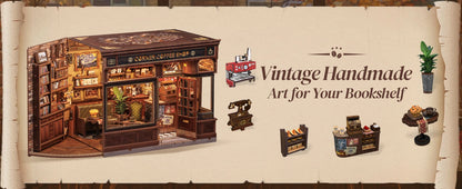 CUTEBEE Book Nook Kit DIY Doll House with LED Light Bookshelf Insert CORNER COFFEE SHOP Miniature Model For Birthday Family Gift