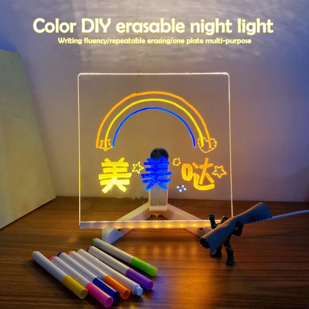 LED Note Board With Night Light Colorful 7 Pens DIY Acrylic Message Board Children‘s Drawing Board For Kids Birthday Gift