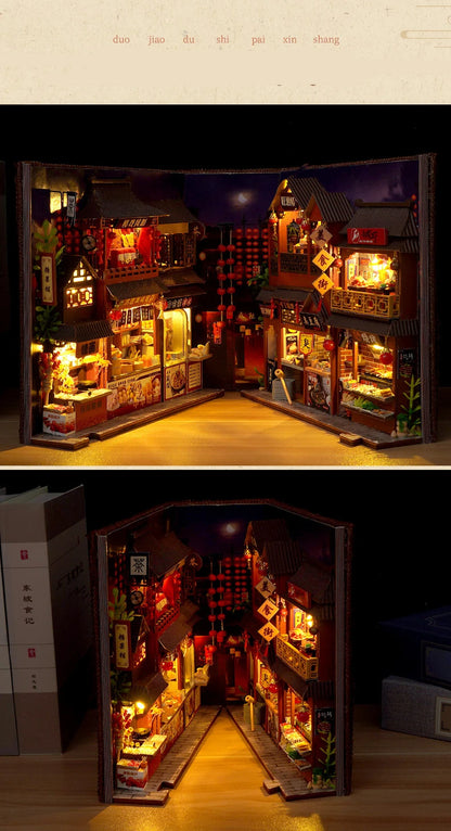 Diy Book Nook Doll House Miniature Wooden Bookshelf Shelf Insert Miniatures Home Model Kit Dollhouse Birthday Toy Gifts