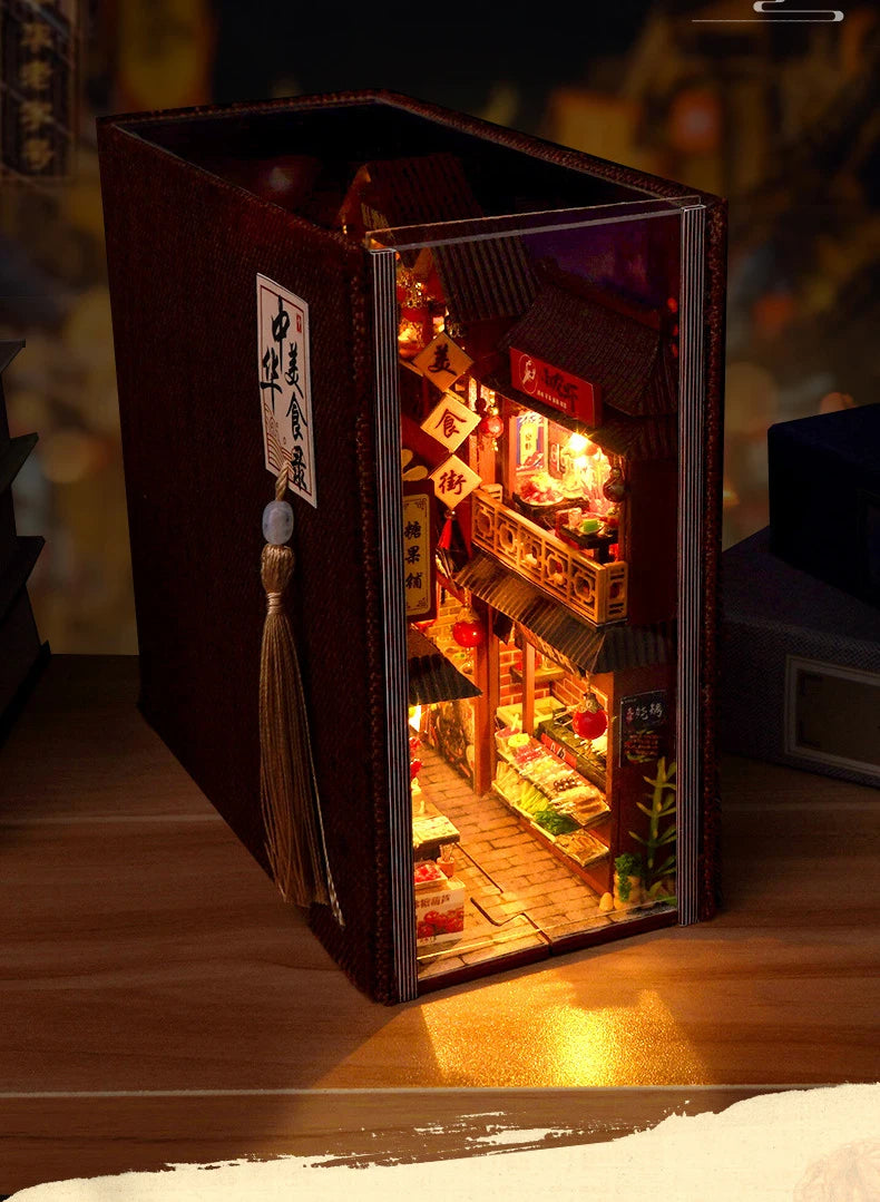 Diy Book Nook Doll House Miniature Wooden Bookshelf Shelf Insert Miniatures Home Model Kit Dollhouse Birthday Toy Gifts