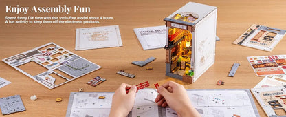 Robotime Sakura Wine Alley DIY Booknook with Lights DIY Miniature Dolls House Kit 3D Wooden Puzzle Bookend Bookshelf Decor Gift