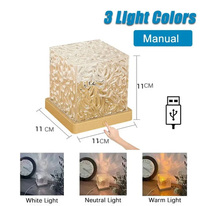3/16 Colors Dynamic Rotating Water Ripple Projector Night Light Flame Crystal Lamp for Living Room Study Bedroom Rotating Light