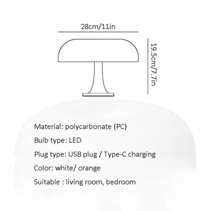LED Mushroom table lamp minimalist modern bedroom bedside lamp Danish designer orange decorative table lamp