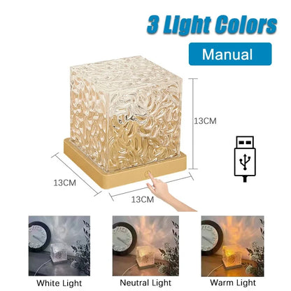 3/16 Colors Dynamic Rotating Water Ripple Projector Night Light Flame Crystal Lamp for Living Room Study Bedroom Rotating Light