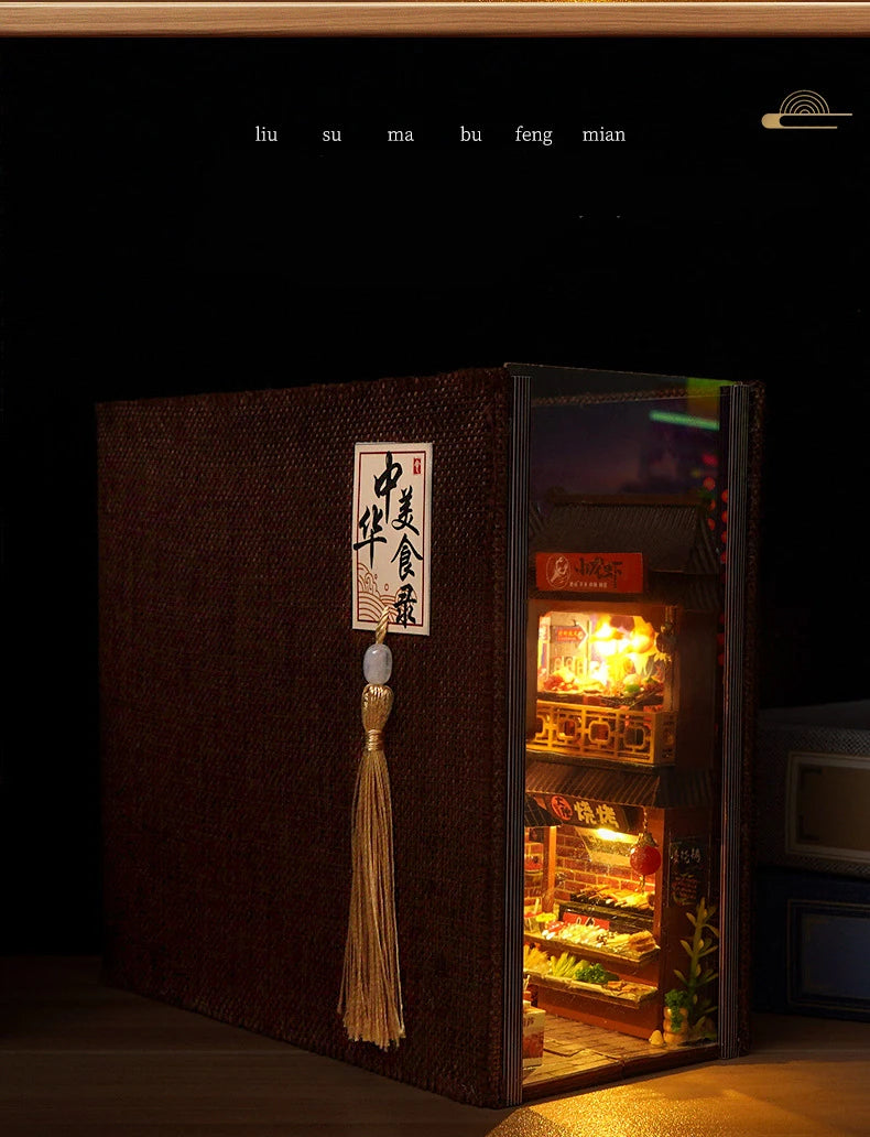 Diy Book Nook Doll House Miniature Wooden Bookshelf Shelf Insert Miniatures Home Model Kit Dollhouse Birthday Toy Gifts