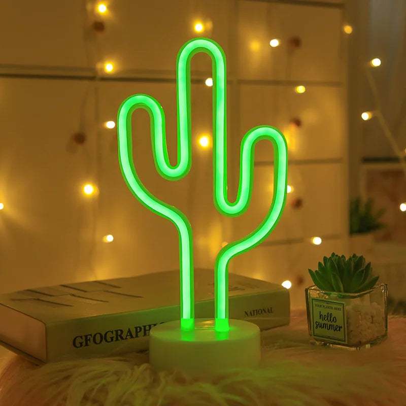 1pc Green LED Cactus Neon Light With Base Decorative Bedroom Light Desktop Night Lamp Suitable For Wedding Birthday Party Decor