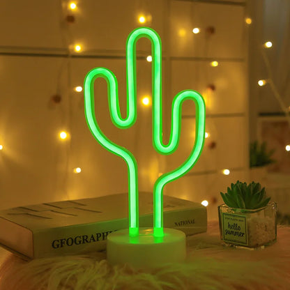1pc Green LED Cactus Neon Light With Base Decorative Bedroom Light Desktop Night Lamp Suitable For Wedding Birthday Party Decor
