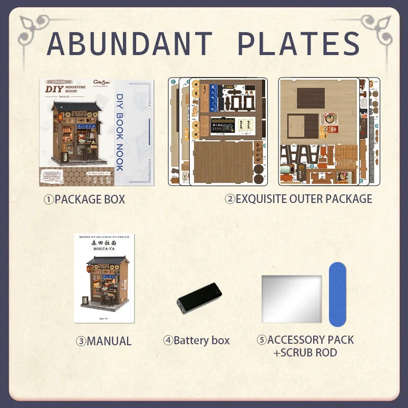 CUTEBEE Book Nook Kit DIY Doll House with LED Light Bookshelf Insert Amazing Gift for Child Morita-Ya Japanese Style