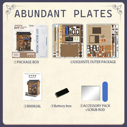 CUTEBEE Book Nook Kit DIY Doll House with LED Light Bookshelf Insert Amazing Gift for Child Morita-Ya Japanese Style