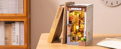Robotime Sakura Wine Alley DIY Booknook with Lights DIY Miniature Dolls House Kit 3D Wooden Puzzle Bookend Bookshelf Decor Gift