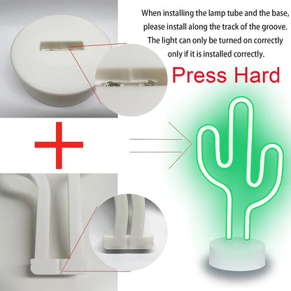 1pc Green LED Cactus Neon Light With Base Decorative Bedroom Light Desktop Night Lamp Suitable For Wedding Birthday Party Decor