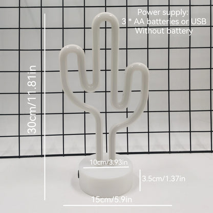 1pc Green LED Cactus Neon Light With Base Decorative Bedroom Light Desktop Night Lamp Suitable For Wedding Birthday Party Decor