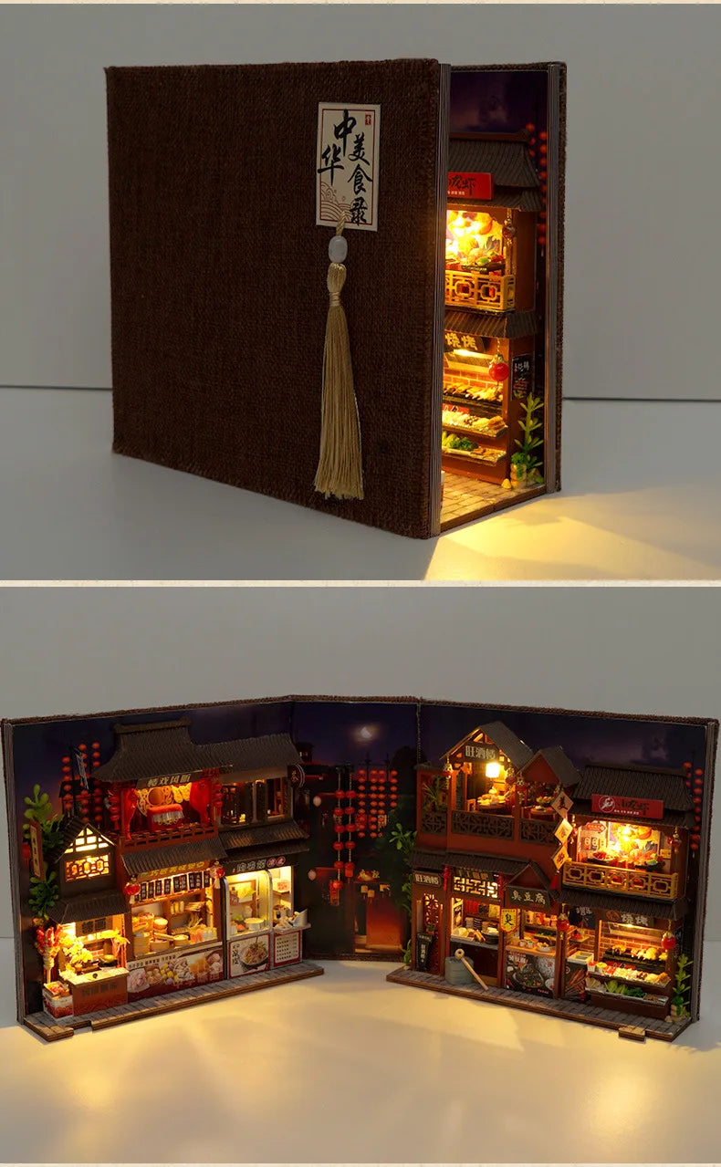 Diy Book Nook Doll House Miniature Wooden Bookshelf Shelf Insert Miniatures Home Model Kit Dollhouse Birthday Toy Gifts