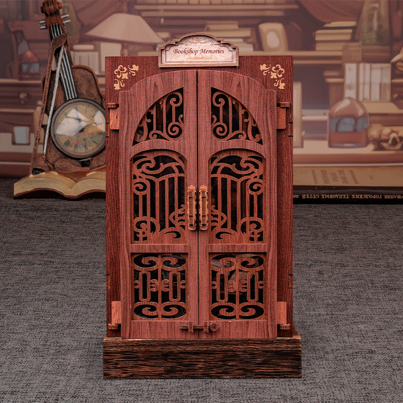 CUTEBEE DIY Book Nook Kit Miniature Wooden Dollhouse with Light Bookshelf Insert Decoration Model for Gifts Bookshop Memories