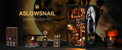 Book Nook Kit Dark Family DIY Wooden Puzzle Gothic style Halloween Bookshelf Dollhouse Model Bookend Building Home Decoration