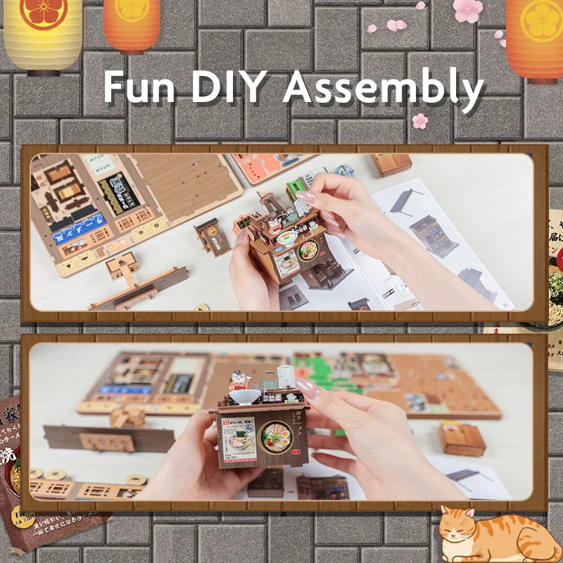 CUTEBEE Book Nook Kit DIY Doll House with LED Light Bookshelf Insert Amazing Gift for Child Morita-Ya Japanese Style