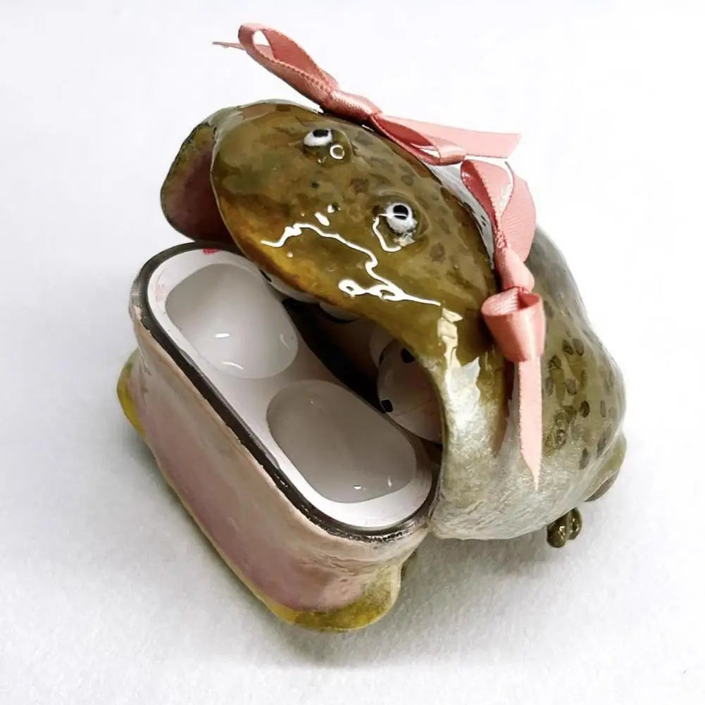 Ugly Frog Creative Handmade Earphone Case for Airpod 4/pro 3 Pink Bow Cute Funny Protective Cover Gift for Friends