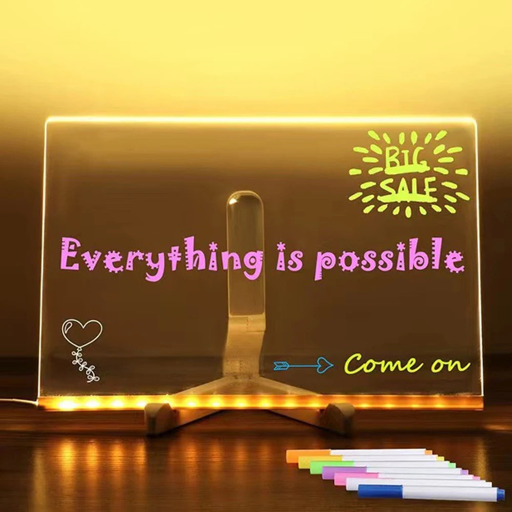 LED Note Board With Night Light Colorful 7 Pens DIY Acrylic Message Board Children‘s Drawing Board For Kids Birthday Gift