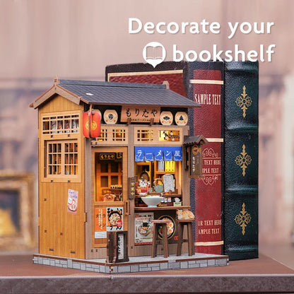 CUTEBEE Book Nook Kit DIY Doll House with LED Light Bookshelf Insert Amazing Gift for Child Morita-Ya Japanese Style