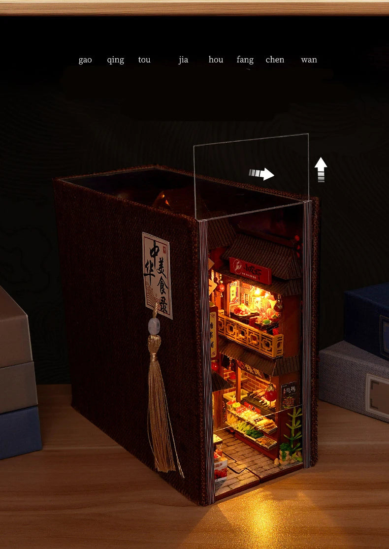 Diy Book Nook Doll House Miniature Wooden Bookshelf Shelf Insert Miniatures Home Model Kit Dollhouse Birthday Toy Gifts