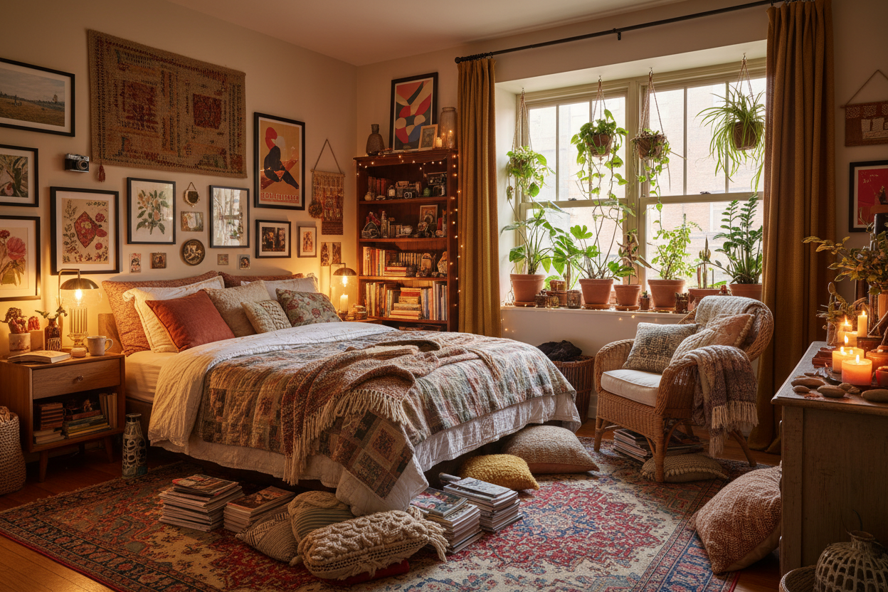 cozy bedroom with full of stuff